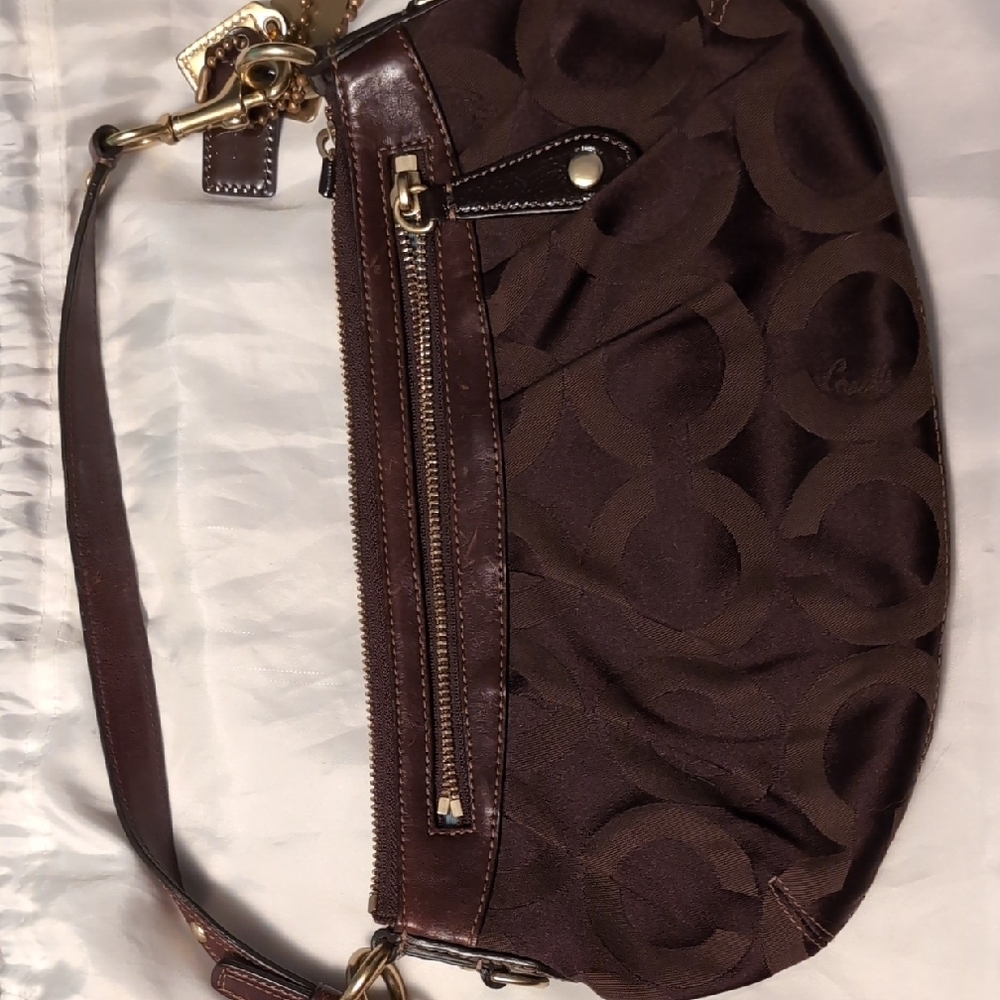 Coach Dark Brown Shoulder Bag with Gold Accents